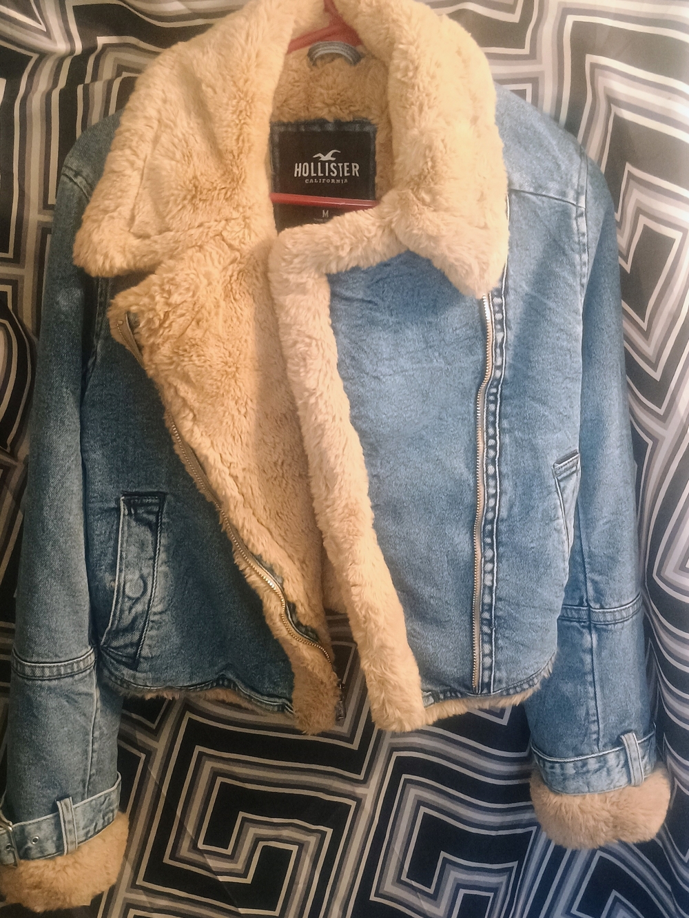 Hollister Light Blue Denim Jacket with Cream Sherpa Trim
